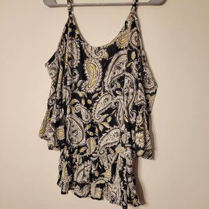 Torrid 3 Cold Shoulder Silk black and yellow paisley blouse NWOT